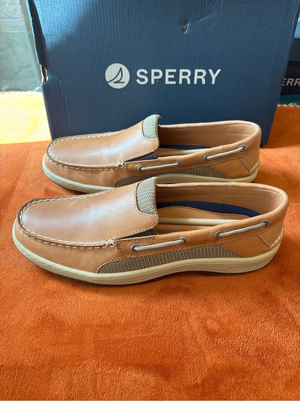 Sperry Men's Slip-On Boat Shoes in Tan/Brown